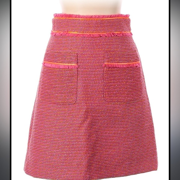 J. Crew NWT Tweed A-Line Skirt Pink Jacquard Front Pockets and Orange - Picture 2 of 8